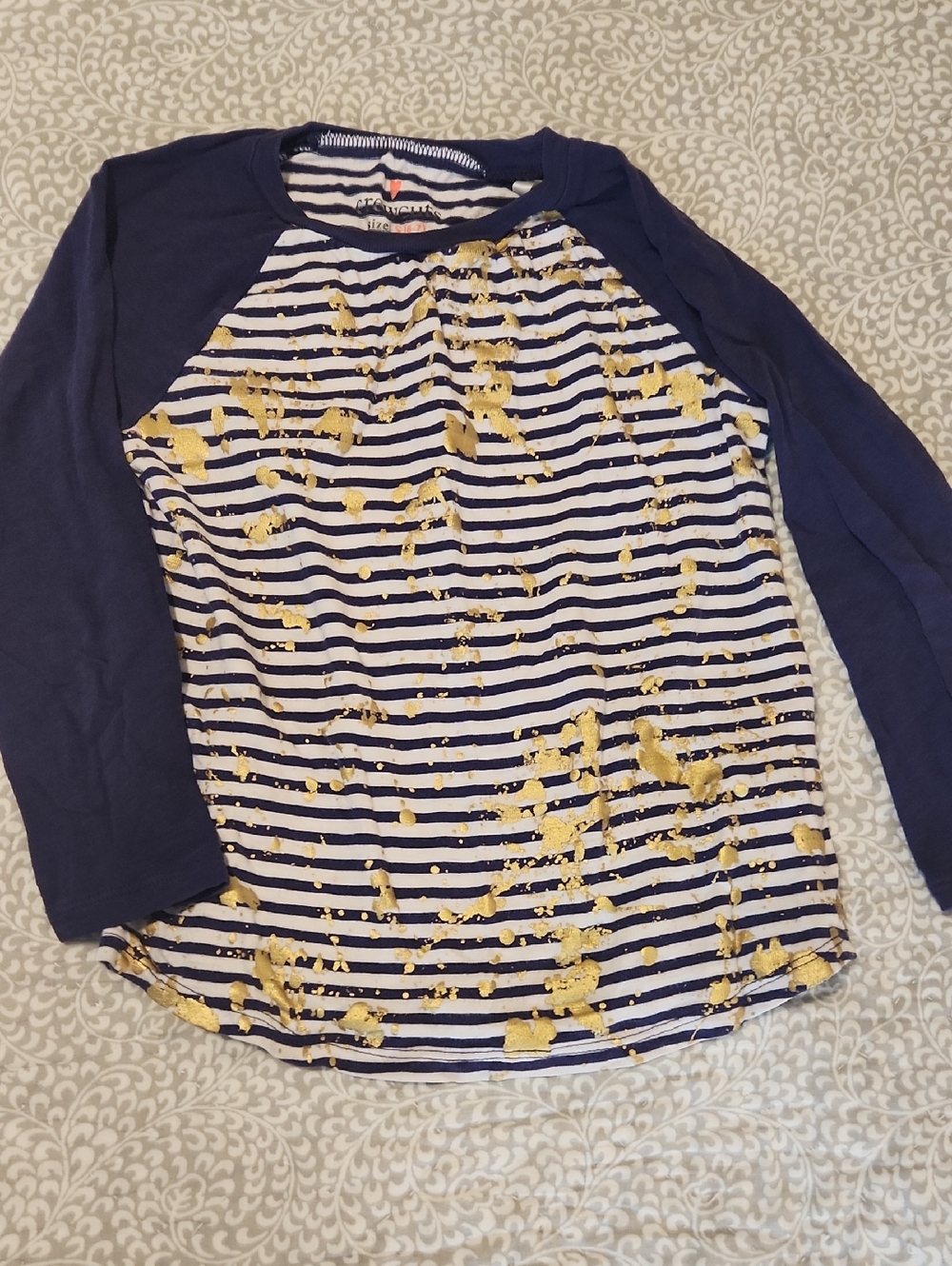 ✨ 3 For $25 SALE Crewcuts Navy Raglan Striped Top with Gold Foil